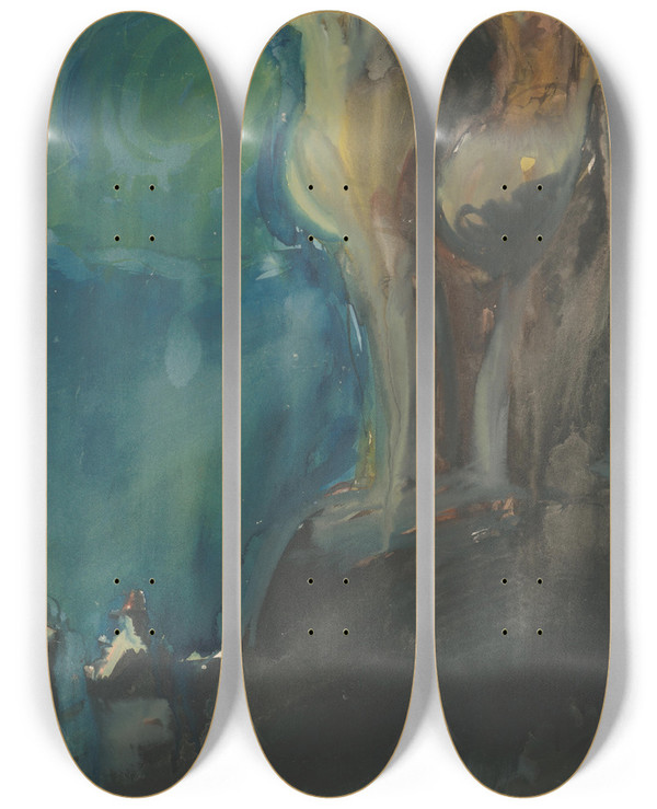 Triptych art skateboard deck of Jn Novk Abstraktn Kompozcia Rozprvkov Postava by Jan Novak (1921-1944)