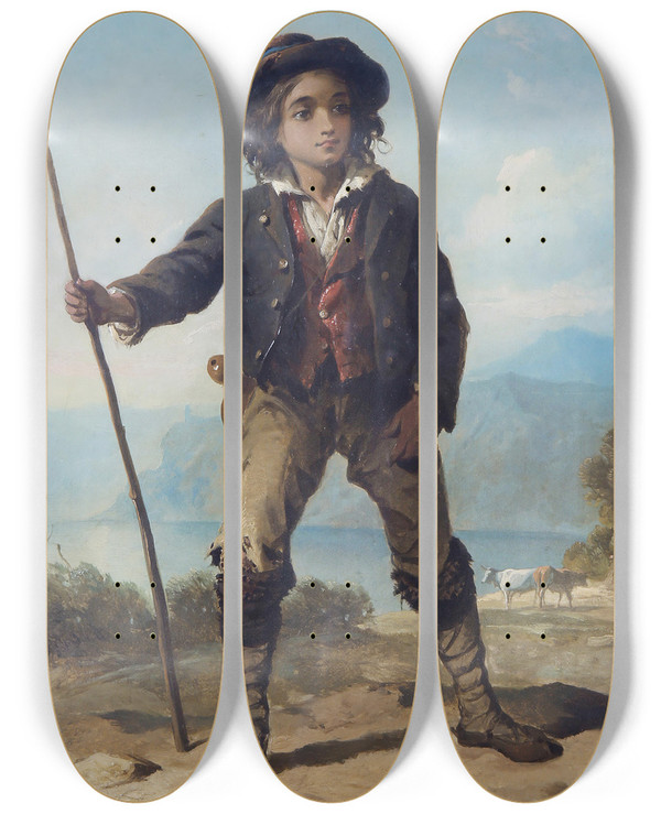 Triptych art skateboard deck of Thomas Jones Barker The Herd Boy by Thomas Jones Barker (1813-1882)