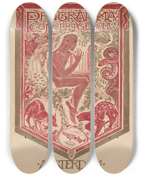 Triptych art skateboard deck of Richard Nicolas Roland Holst Omslagontwerp Voor Programma Van Het Concertgebouw Amsterdam_2 by Richard Nicolaus Roland Holst (1868-1938)