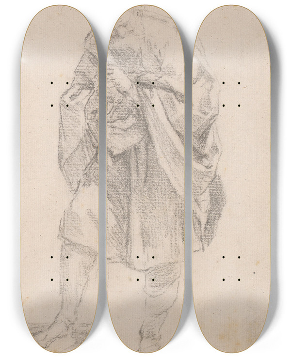 Triptych art skateboard deck of Sir Joshua Reynolds Old Man With Cane by Sir Joshua Reynolds (1723-1792)