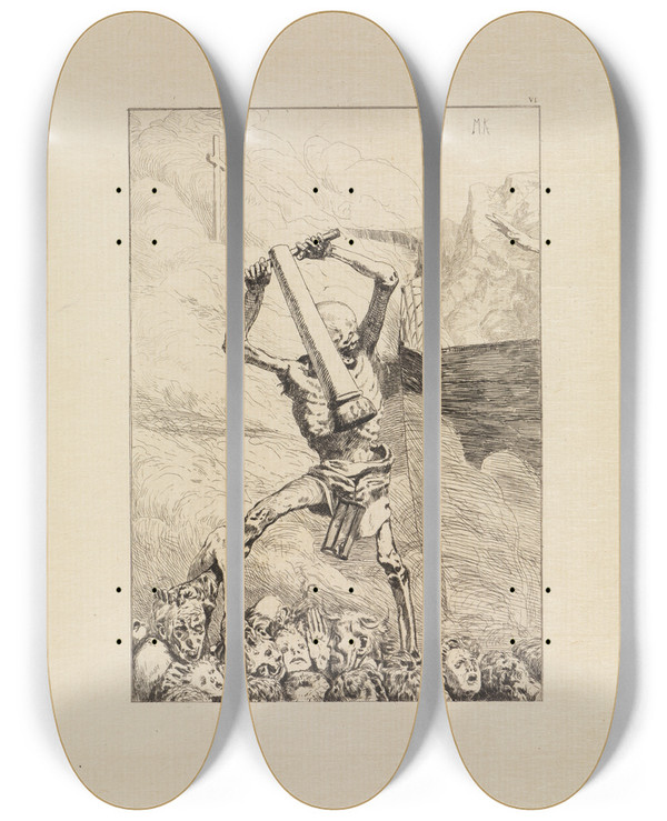 Triptych art skateboard deck of Max Klinger Dritte Zukunft Eva Und Die Zukunft Opus Iii Blatt 6 by Max Klinger (1857-1920)