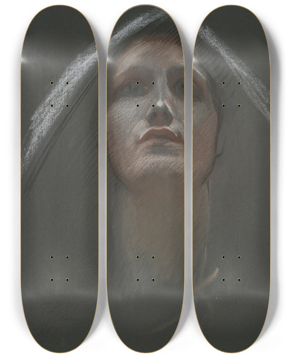 Triptych art skateboard deck of Edwin Austin Abbey Study For Figure Of Religion Rondel In The Rotunda Of The State Capitol Building In Harrisburg Pennsylvania19021911 by Edwin Austin Abbey (1852-1911)