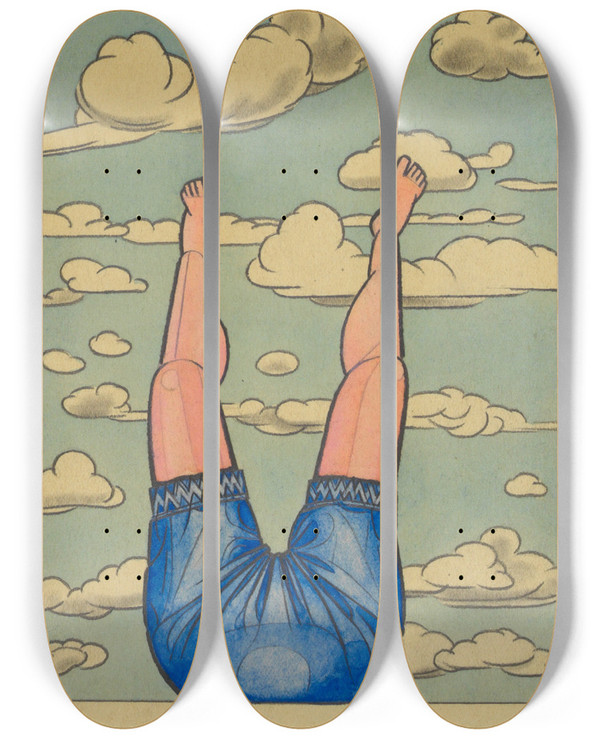 Triptych art skateboard deck of Karl Wiener Himmelfahrt by Karl Wiener (1901-1949)