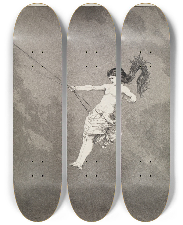 Triptych art skateboard deck of Max Klinger Intermezzo Erstes Intermezzo Rettungen Ovidischer Opfer Opus Ii Blatt 6 by Max Klinger (1857-1920)