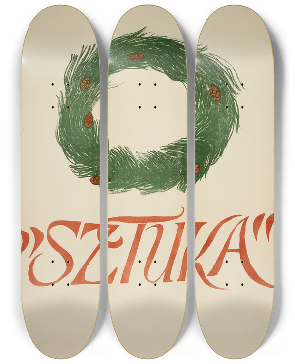 Triptych art skateboard deck of Jan Stanislawski Ix Wystawa Towarzystwa Artystw Polskich Sztuka by Jan Stanislawski (1860-1907)