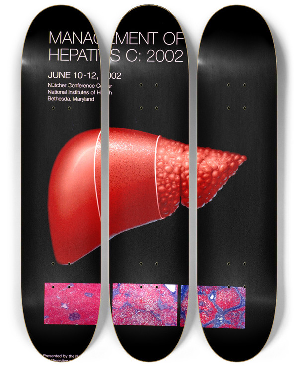 Triptych art skateboard deck of National Institutes Of Health Management Of Hepatitis C by National Institutes Of Health (1887)