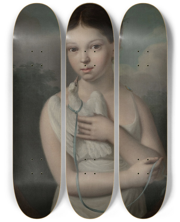 Triptych art skateboard deck of Jzef Sonntag Portrait Of Jzia Walicka 18081880 With A Dove by Jozef Sonntag (1784-1834)