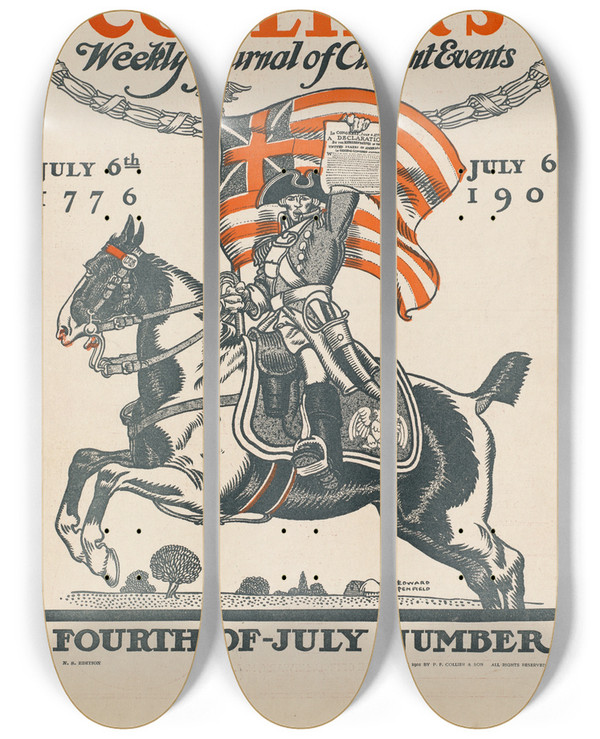 Triptych art skateboard deck of Edward Penfield Colliers Weekly Journal Of Current Events Fourthofjuly Number by Edward Penfield (1866-1925)