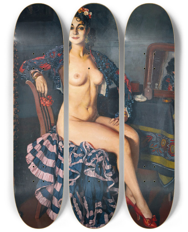 Triptych art skateboard deck of Ignacio Zuloaga La Oterito by Ignacio Zuloaga (1870-1945)