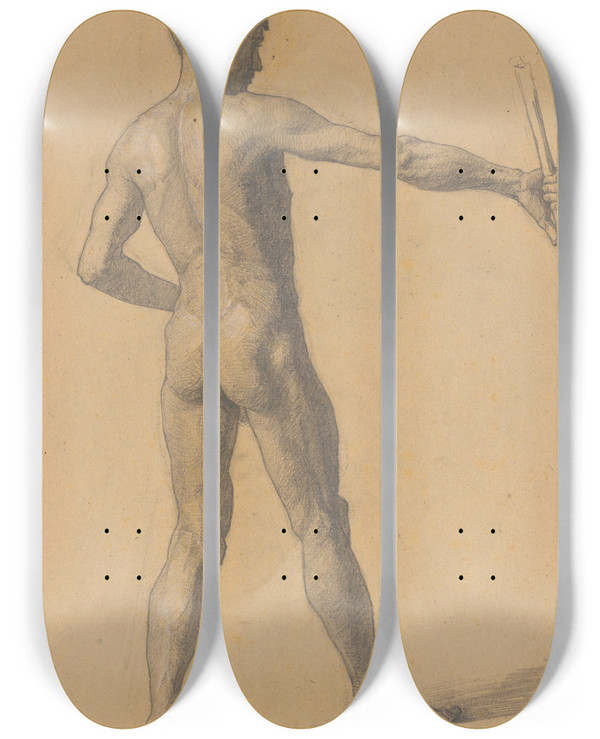 Triptych art skateboard deck of Jozef Hanula Muscleman Ii by Jozef Hanula (1863-1944)