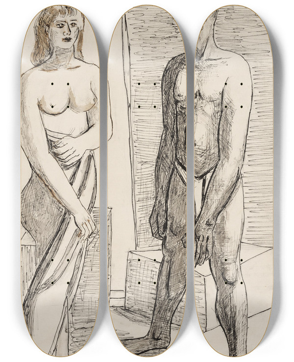 Triptych art skateboard deck of Max Beckmann Modelle by Max Beckmann (1884-1950)