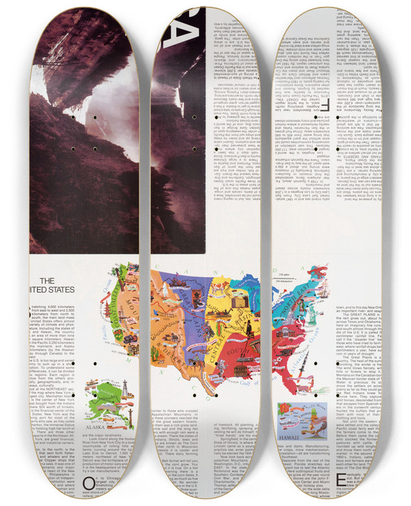 Triptych art skateboard deck of Us Information Agency Usa Map by U S Information Agency (1953-1999)
