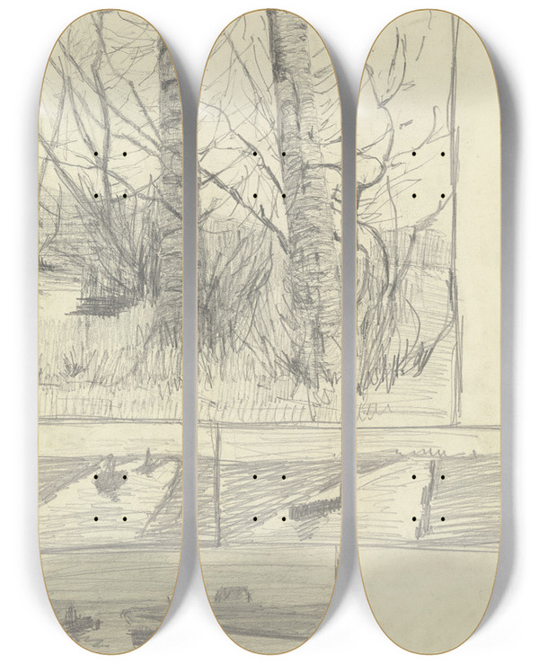 Triptych art skateboard deck of Paula Modersohnbecker Birkenstmme Drei Studien Eines Moorkanals Mit Khnen by Paula Modersohn-Becker (1876-1907)