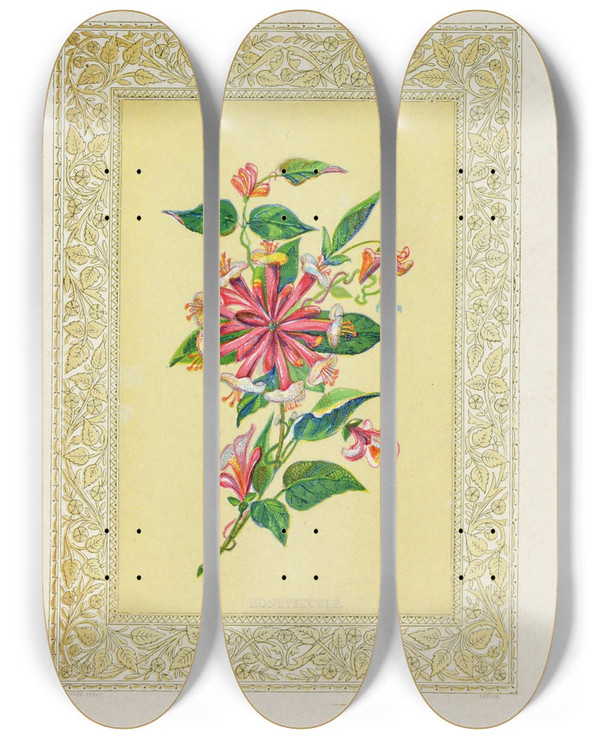 Triptych art skateboard deck of John Henry Ingram Honeysuckle by John Henry Ingram (1842-1916)