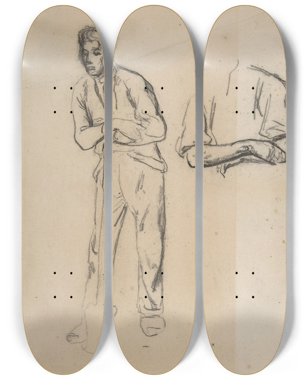 Triptych art skateboard deck of Jeanfranois Millet Man With A Spade by Jean-Franois Millet (1814-1875)