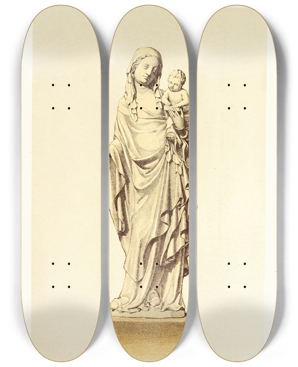 Triptych art skateboard deck of John Charles Robinson Statuette Of The Virgin And Child In Carved Boxwood by John Charles Robinson (1824-1913)