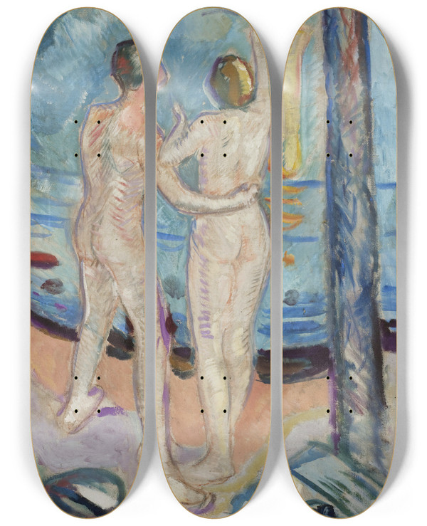 Triptych art skateboard deck of Edvard Munch Nude Couple On The Beach by Edvard Munch (1863-1944)