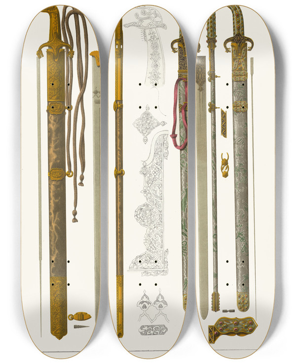 Triptych art skateboard deck of Fedor Grigoryevich Solntsev Palashi 2 by Fedor Grigoryevich Solntsev (1801-1892)