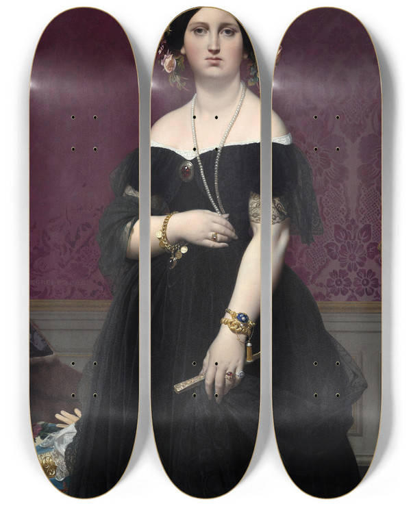 Triptych art skateboard deck of Jean Auguste Dominique Ingres Madame Moitessier_1 by Jean Auguste Dominique Ingres (1780-1867)