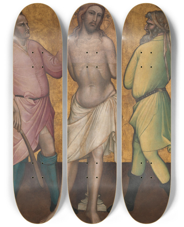 Triptych art skateboard deck of Spinello Aretino The Flagellation by Spinello Aretino (1350-1410)