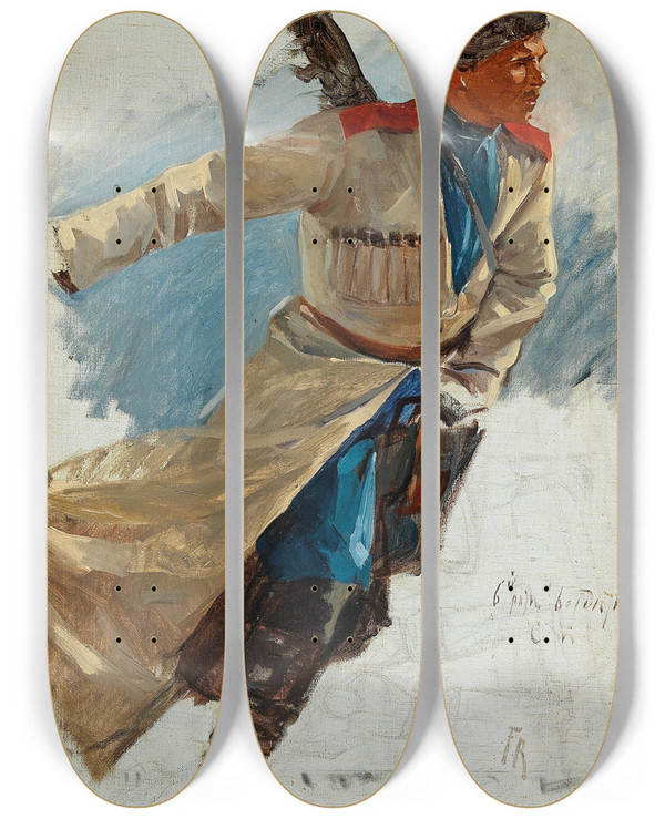 Triptych art skateboard deck of Workshop Of Franz Roubaud A Cossack by Workshop Of Franz Roubaud (1856-1928)