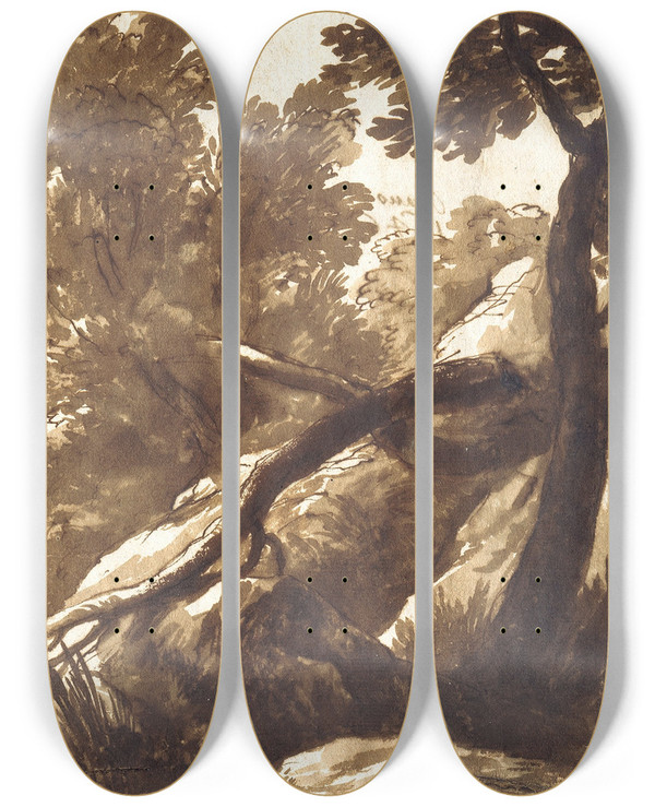 Triptych art skateboard deck of Bartolomeo Torregiani Wooded Landscape by Bartolomeo Torregiani (1590-1675)