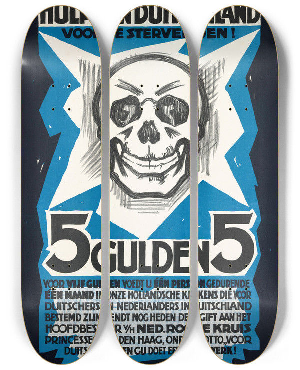 Triptych art skateboard deck of Andr Van Der Vossen 5Gulden5 by Andr van der Vossen (1893-1963)