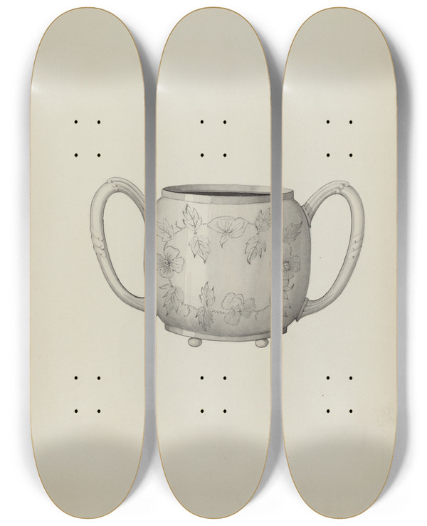 Triptych art skateboard deck of Dana Bartlett Silver Spoon Holder by Dana Bartlett