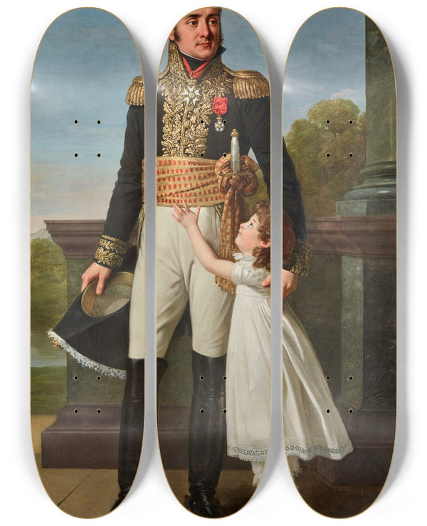 Triptych art skateboard deck of Robert Jacques Franois Lefvre Portrait Du Baron Solignac Avec Sa Fille Louisedelphine by Robert Jacques Francois Lefevre (1755-1840)