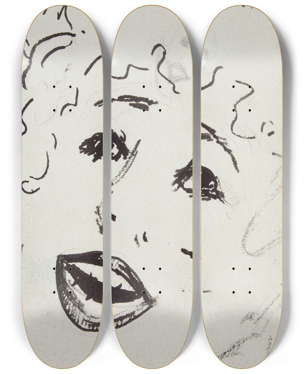 Triptych art skateboard deck of Douard Vuillard Tte Dechanteuse by douard Vuillard (1868-1940)