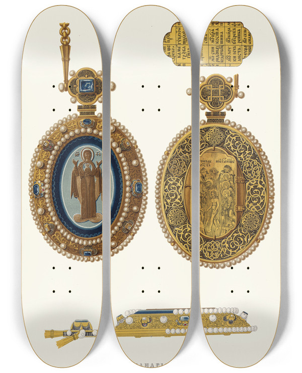 Triptych art skateboard deck of Fedor Grigoryevich Solntsev Panagiia Khran V Sinod Riznitse V Moskve by Fedor Grigoryevich Solntsev (1801-1892)