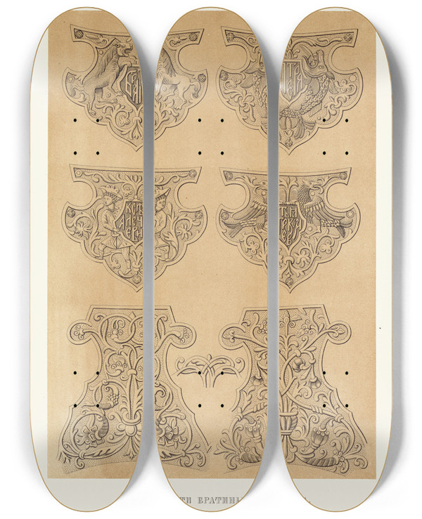 Triptych art skateboard deck of Fedor Grigoryevich Solntsev Podrobnosti Bratiny Tretiakova by Fedor Grigoryevich Solntsev (1801-1892)