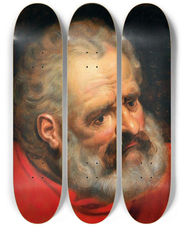 Triptych art skateboard deck of Frans Floris A Bearded Old Man In A Red Cloak by Frans Floris (1519-1570)