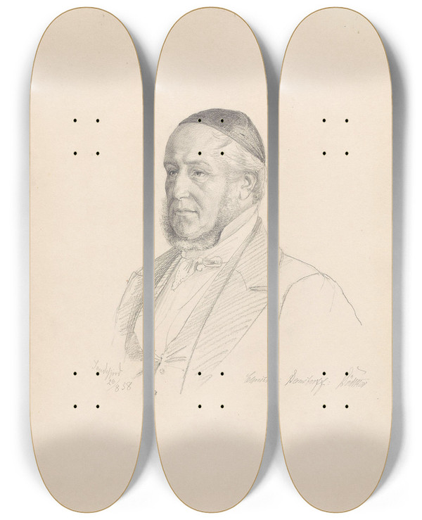 Triptych art skateboard deck of Adolph Tidemand Christian Bernstorff Bdtker by Adolph Tidemand (1814-1876)