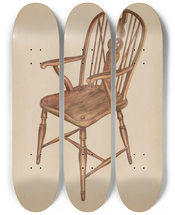 Triptych art skateboard deck of Ella Josephine Sterling Windsor Chair by Ella Josephine Sterling