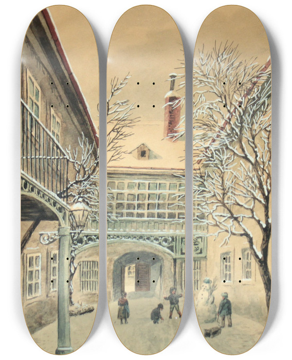 Triptych art skateboard deck of Max Neubauer Wien Schuberthof by Max Neubauer (1890-1920)