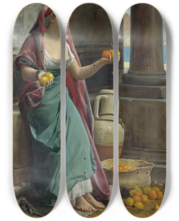 Triptych art skateboard deck of Jean Lecomte Du Nou The Citrus Seller by Jean Lecomte du Nou (1842-1923)