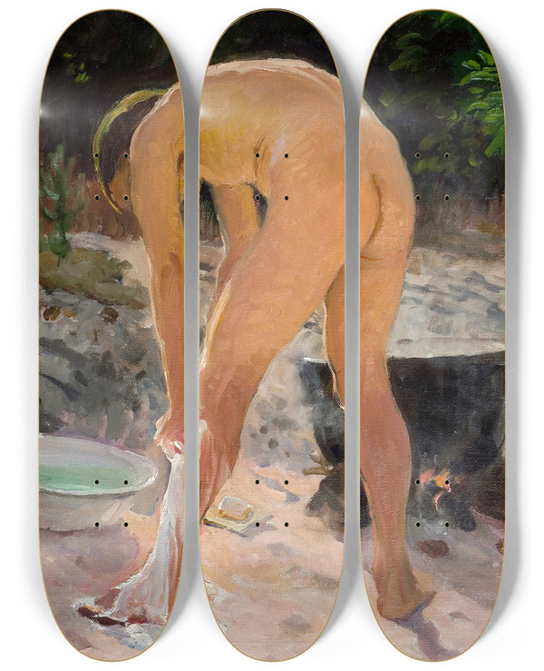 Triptych art skateboard deck of Venny Soldanbrofeldt Morning Wash by Venny Soldan-Brofeldt (1863-1945)