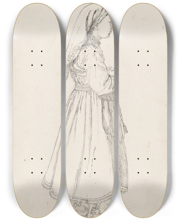 Triptych art skateboard deck of Adolph Tidemand Ingeborg Svendsdatter Lillemoen Heddal by Adolph Tidemand (1814-1876)