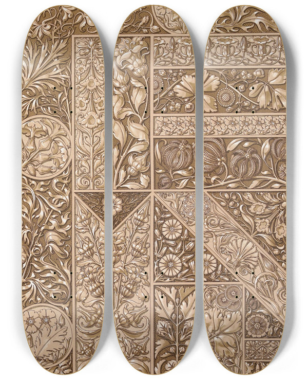 Triptych art skateboard deck of Anton Seder Die Pflanze In Kunst Und Gewerbe Pl070 by Anton Seder (1850-1916)