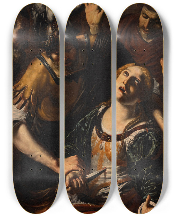Triptych art skateboard deck of Orazio Borgianni The Death Of Lucretia_1 by Orazio Borgianni (1578-1616)