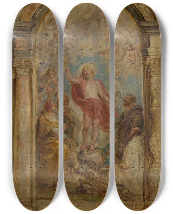 Triptych art skateboard deck of Peter Paul Rubens The Glorification Of The Eucharist by Peter Paul Rubens (1577-1640)