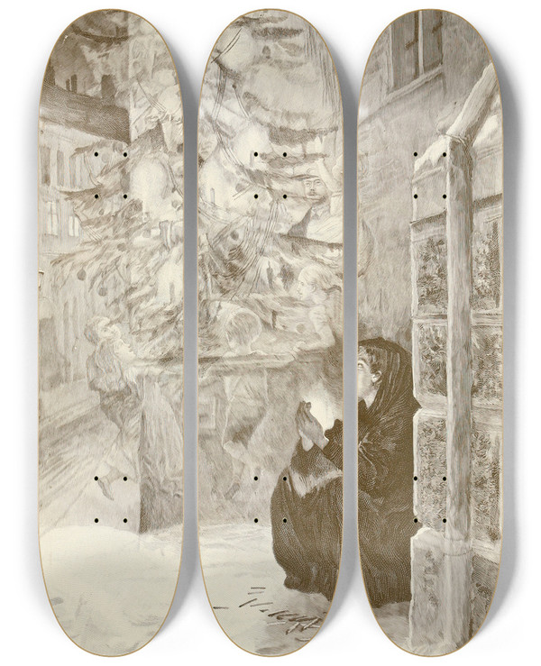 Triptych art skateboard deck of Hans Tegner Fairy Tales And Stories Pl30 by Hans Tegner (1853-1932)