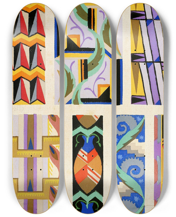 Triptych art skateboard deck of Christian Stoll Kunstgewerbliche Schmuckformen Fur Die Flache Pl 18 by Christian Stoll (20-)