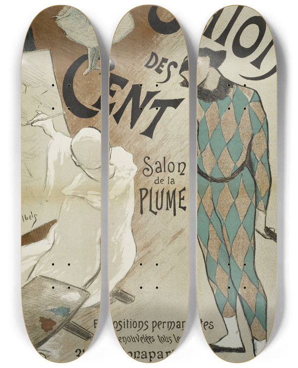 Triptych art skateboard deck of Henrigabriel Ibels Salon Des Cent Salon De La Plume by Henri-Gabriel Ibels (1867-1936)