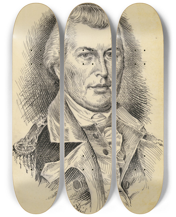 Triptych art skateboard deck of Jacques Reich Nathanael Greene by Jacques Reich (1852-1923)