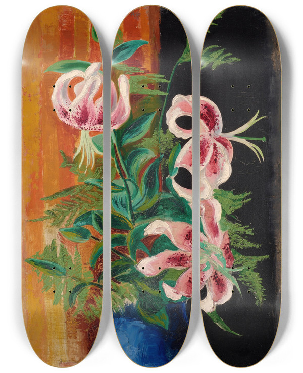 Triptych art skateboard deck of Mose Kisling Fleurs Dans Un Vase by Moise Kisling (1891-1953)