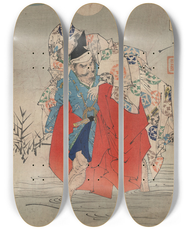 Triptych art skateboard deck of Tsukioka Yoshitoshi Omori Hikoshichi_2 by Tsukioka Yoshitoshi (1839-1892)