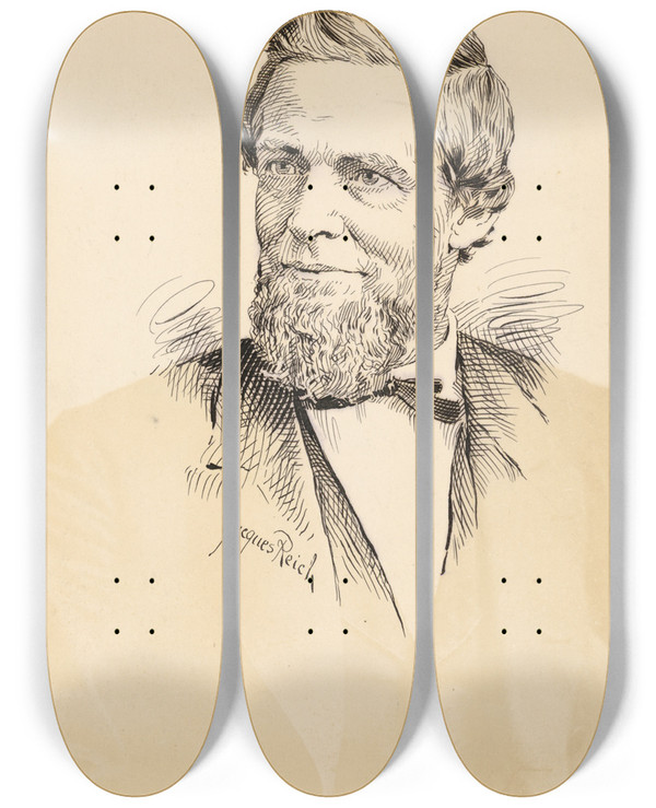 Triptych art skateboard deck of Jacques Reich Schuyler Colfax by Jacques Reich (1852-1923)
