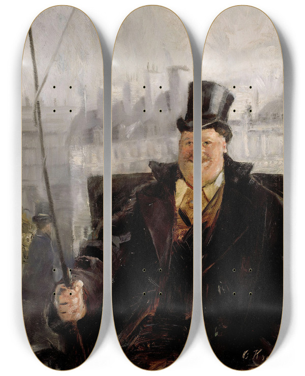 Triptych art skateboard deck of Christian Krohg Parisian Coachman by Christian Krohg (1852-1925)